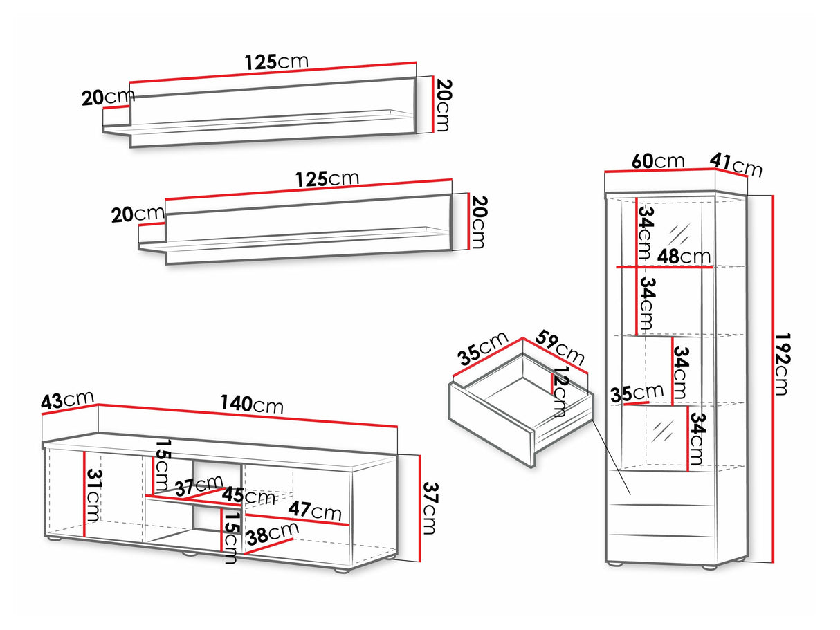 Nappali szett Soho VII (Boho VII), Szín: Fekete + Fényes fekete, Led világítás: Kék 4248512