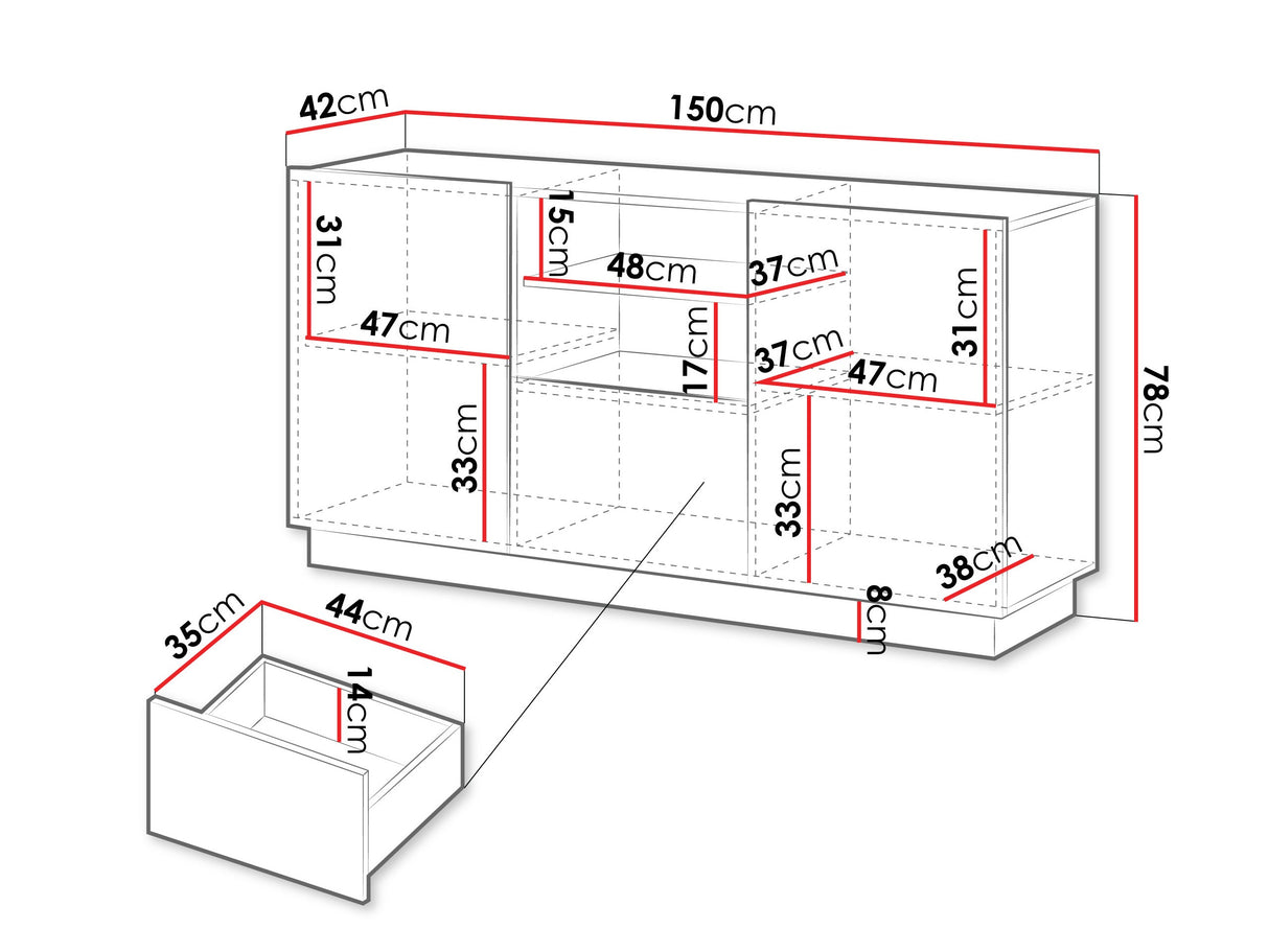 Komód Komoda LIVERTI 150 2D1SZ, Szín: Fehér