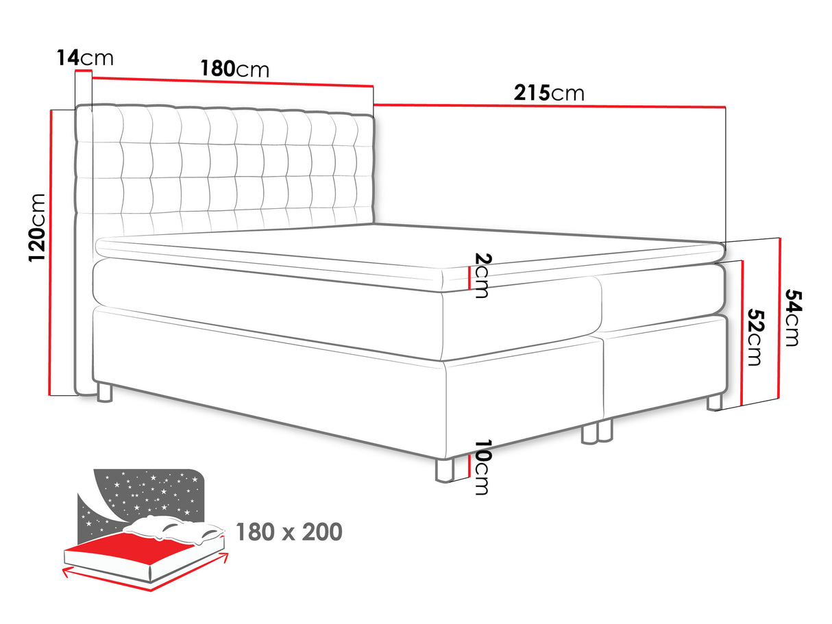 Kontinentális ágy Primo (Korti), Alvó felület mérete: 180 x 200 cm, Szín: Ikar 08 4263880