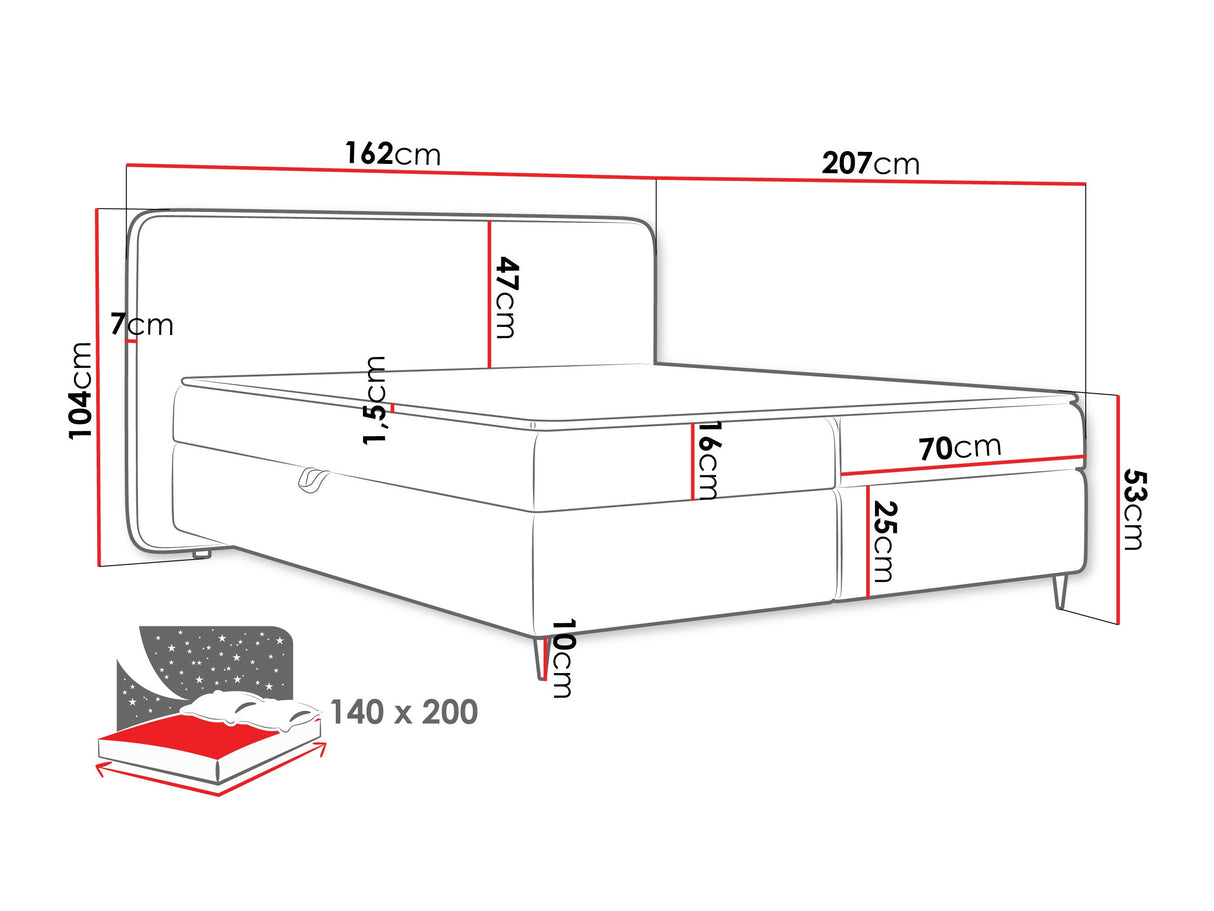 Kontinentális ágy Łóżko kontynentalne BOHO II, Szín: Taro 98, Alvó felület mérete: 140 x 200 cm