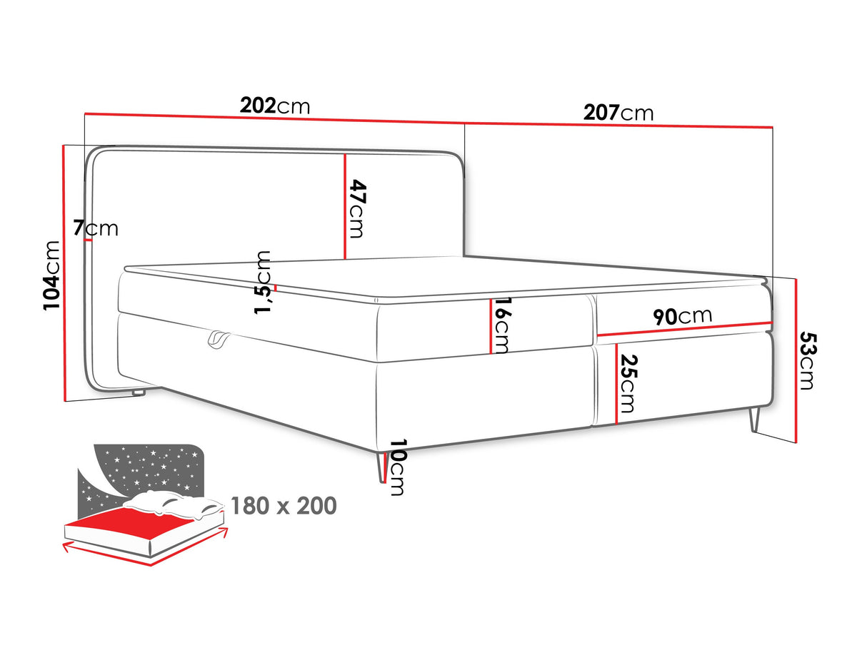 Kontinentális ágy Łóżko kontynentalne BOHO II, Szín: Taro 33, Alvó felület mérete: 180 x 200 cm