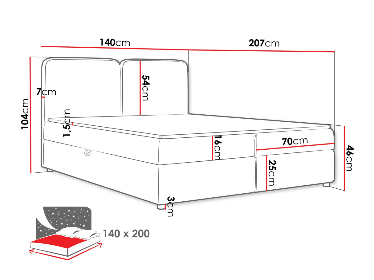 Kontinentális ágy Łóżko kontynentalne BOHO, Szín: Taro 33, Alvó felület mérete: 140 x 200 cm