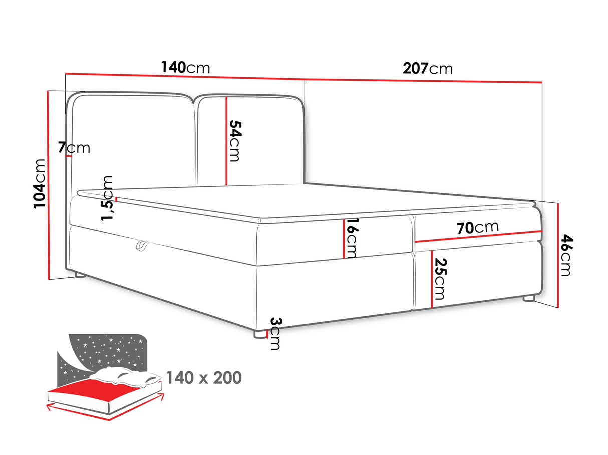 Kontinentális ágy Łóżko kontynentalne BOHO, Szín: Taro 98, Alvó felület mérete: 140 x 200 cm