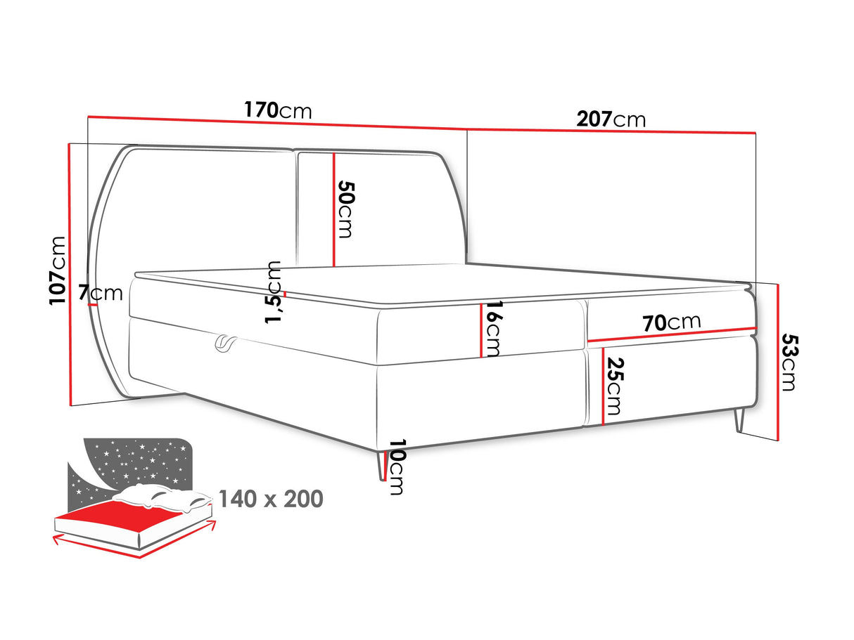 Kontinentális ágy Łóżko kontynentalne MADRYT, Szín: Wave 01, Alvó felület mérete: 140 x 200 cm