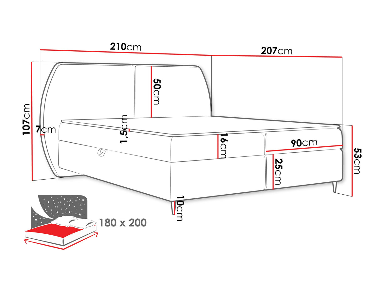 Kontinentális ágy Łóżko kontynentalne MADRYT, Szín: Wave 01, Alvó felület mérete: 180 x 200 cm