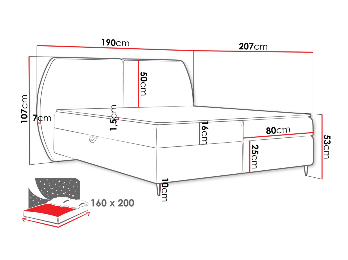 Kontinentális ágy Łóżko kontynentalne MADRYT, Szín: Wave 02, Alvó felület mérete: 160 x 200 cm