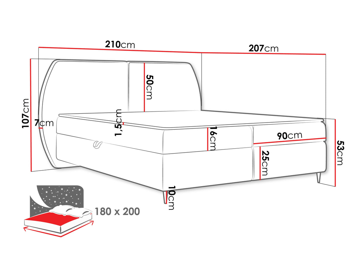 Kontinentális ágy Łóżko kontynentalne MADRYT, Szín: Wave 02, Alvó felület mérete: 180 x 200 cm