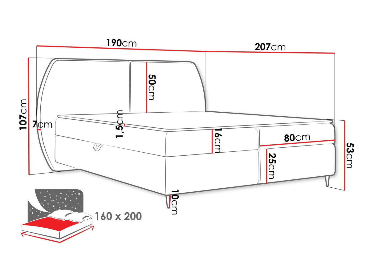 Kontinentális ágy Łóżko kontynentalne MADRYT, Szín: Wave 04, Alvó felület mérete: 160 x 200 cm