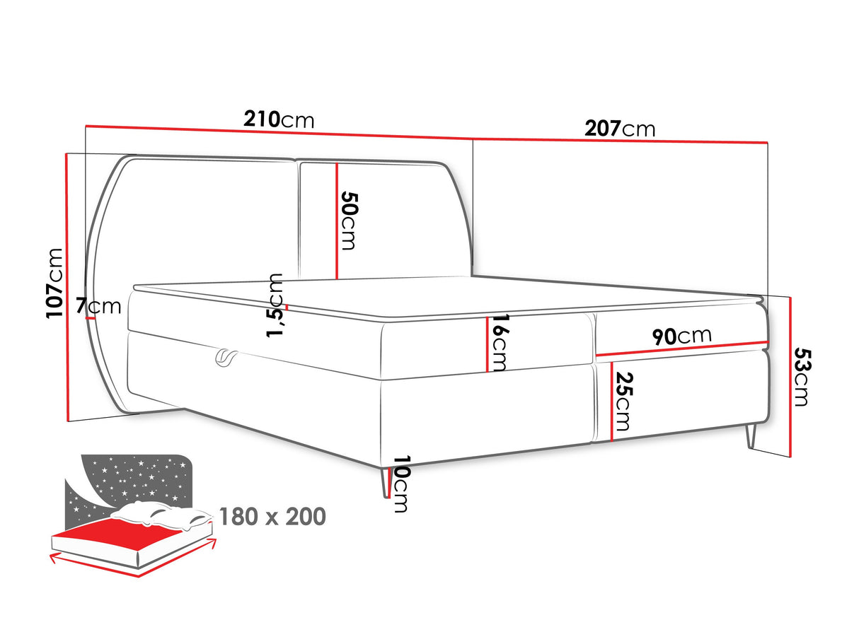 Kontinentális ágy Łóżko kontynentalne MADRYT, Szín: Wave 04, Alvó felület mérete: 180 x 200 cm