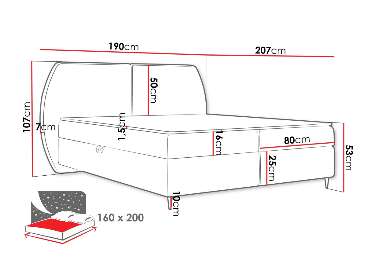 Kontinentális ágy Łóżko kontynentalne MADRYT, Szín: Wave 05, Alvó felület mérete: 160 x 200 cm