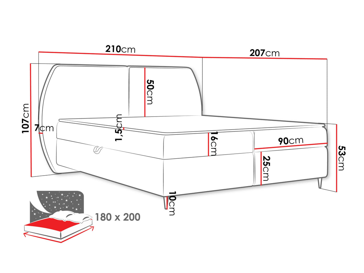 Kontinentális ágy Łóżko kontynentalne MADRYT, Szín: Wave 05, Alvó felület mérete: 180 x 200 cm