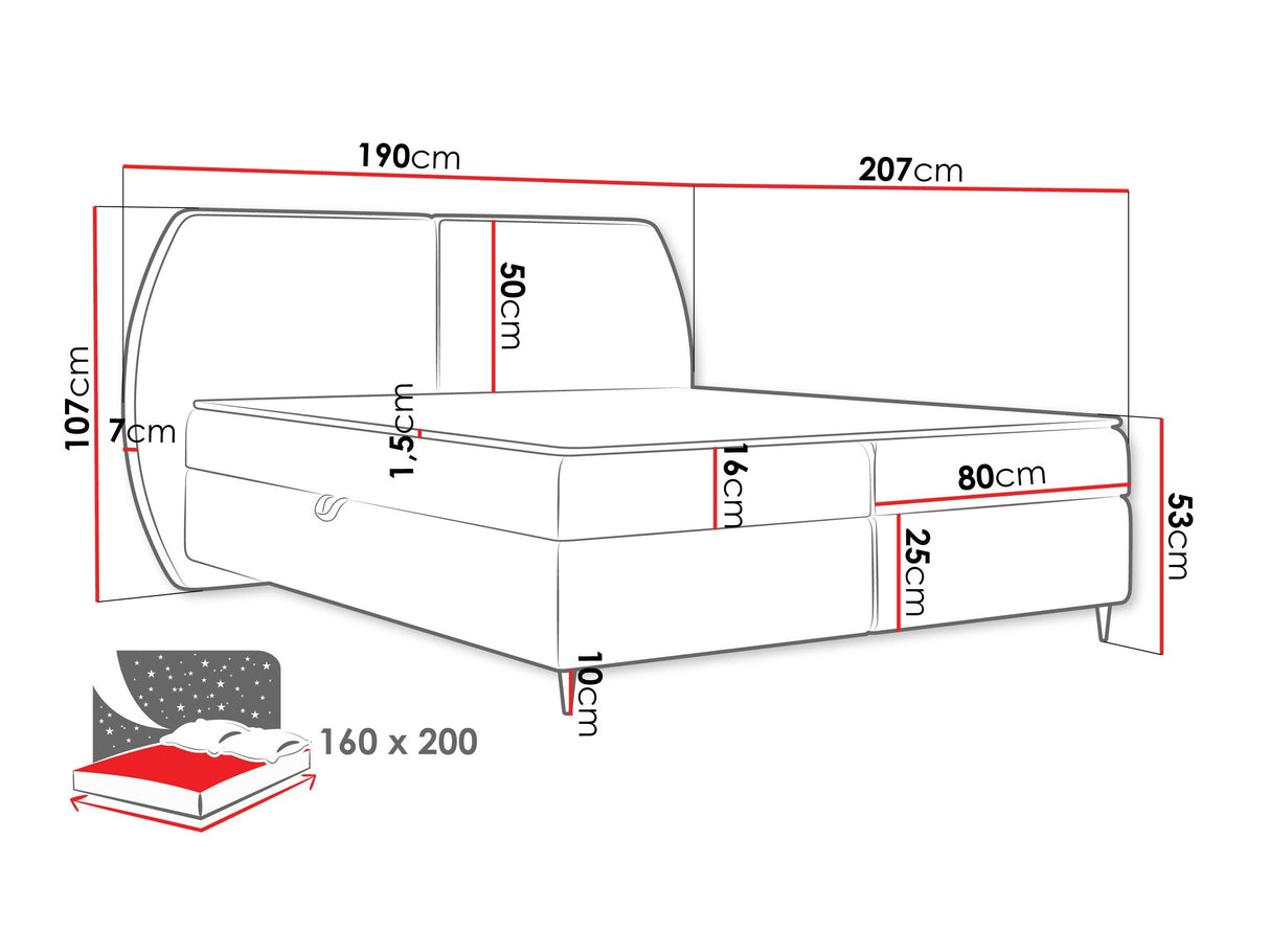 Kontinentális ágy Łóżko kontynentalne MADRYT, Szín: Wave 09, Alvó felület mérete: 160 x 200 cm