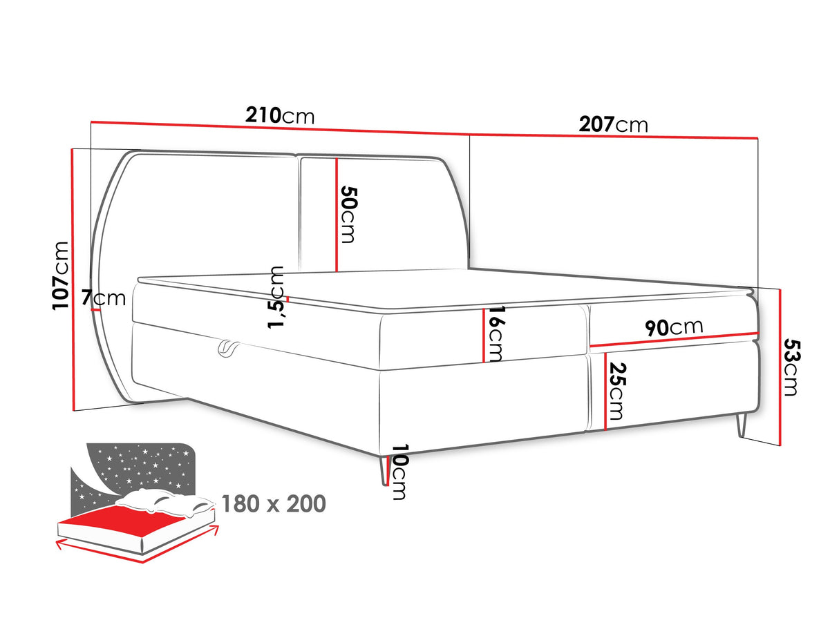Kontinentális ágy Łóżko kontynentalne MADRYT, Szín: Wave 09, Alvó felület mérete: 180 x 200 cm