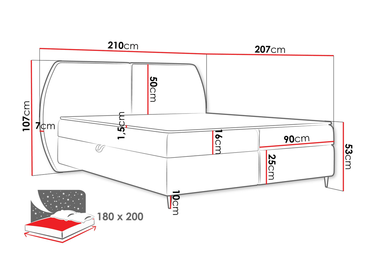 Kontinentális ágy Łóżko kontynentalne MADRYT, Szín: Wave 15, Alvó felület mérete: 180 x 200 cm