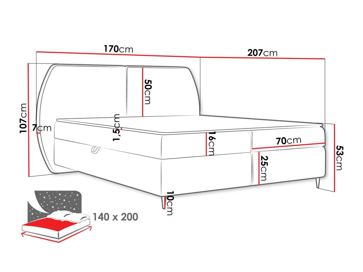 Kontinentális ágy Łóżko kontynentalne MADRYT, Szín: Wave 17, Alvó felület mérete: 140 x 200 cm