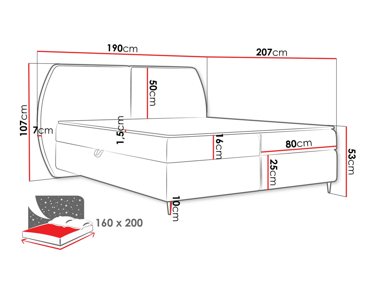 Kontinentális ágy Łóżko kontynentalne MADRYT, Szín: Wave 17, Alvó felület mérete: 160 x 200 cm