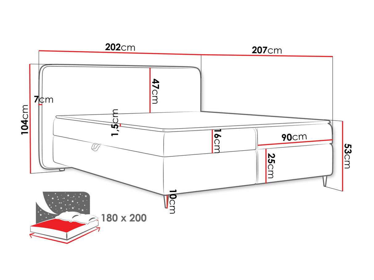 Kontinentális ágy Łóżko kontynentalne BOHO II, Szín: Taro 98, Alvó felület mérete: 180 x 200 cm