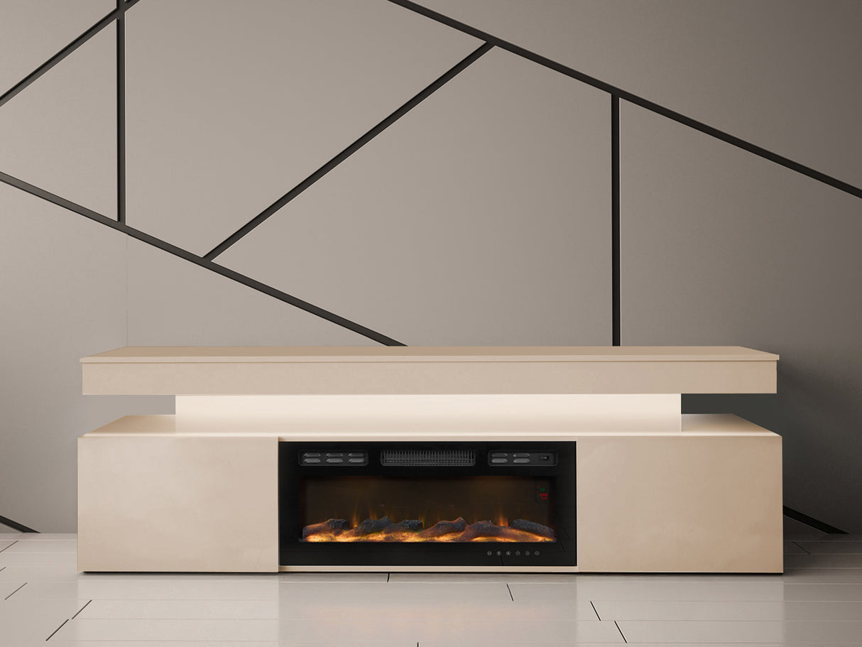 TV-állvány Szafka RTV EF 2D GLOSSA + LED + kominek (Lestirola), Szín: Világosbarna 4273702