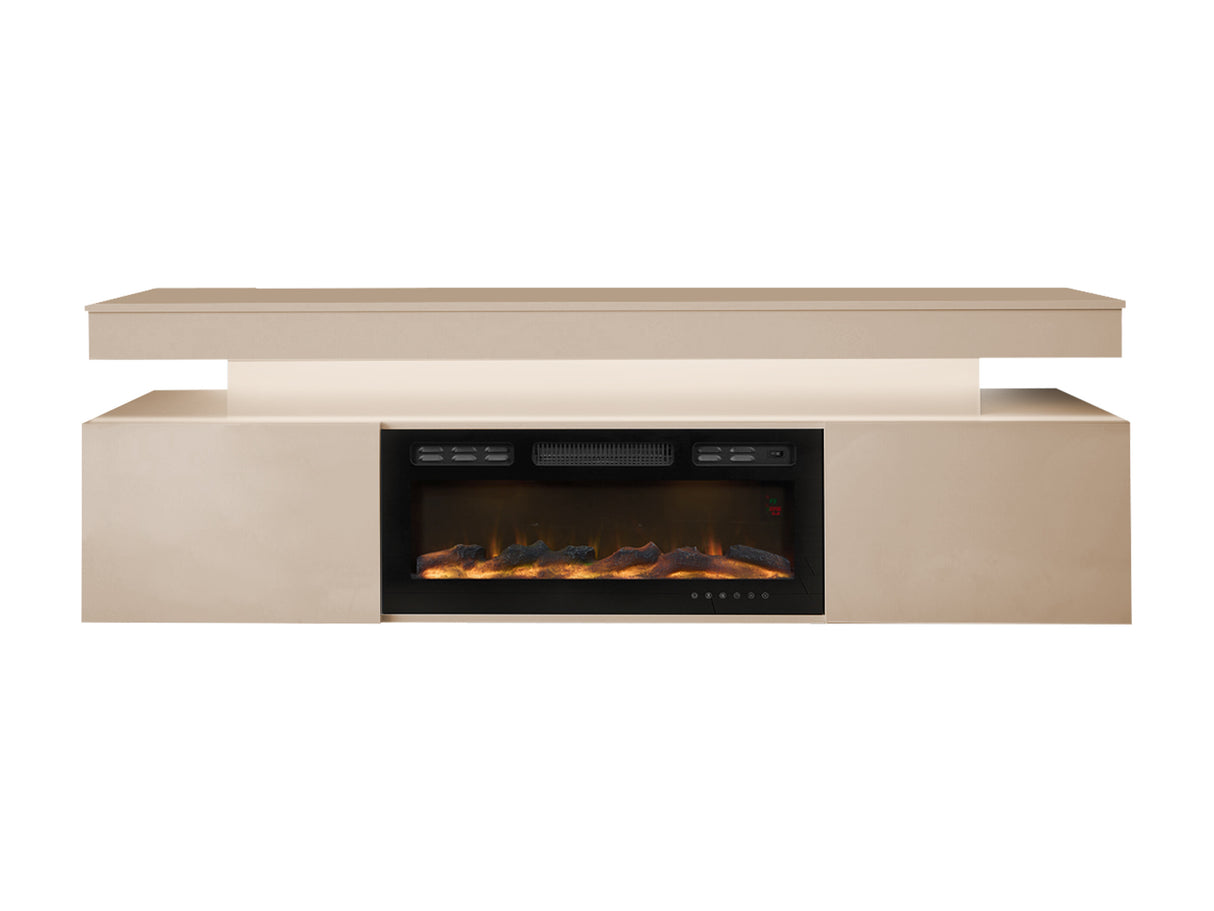 TV-állvány Szafka RTV EF 2D GLOSSA + LED + kominek (Lestirola), Szín: Világosbarna 4273712