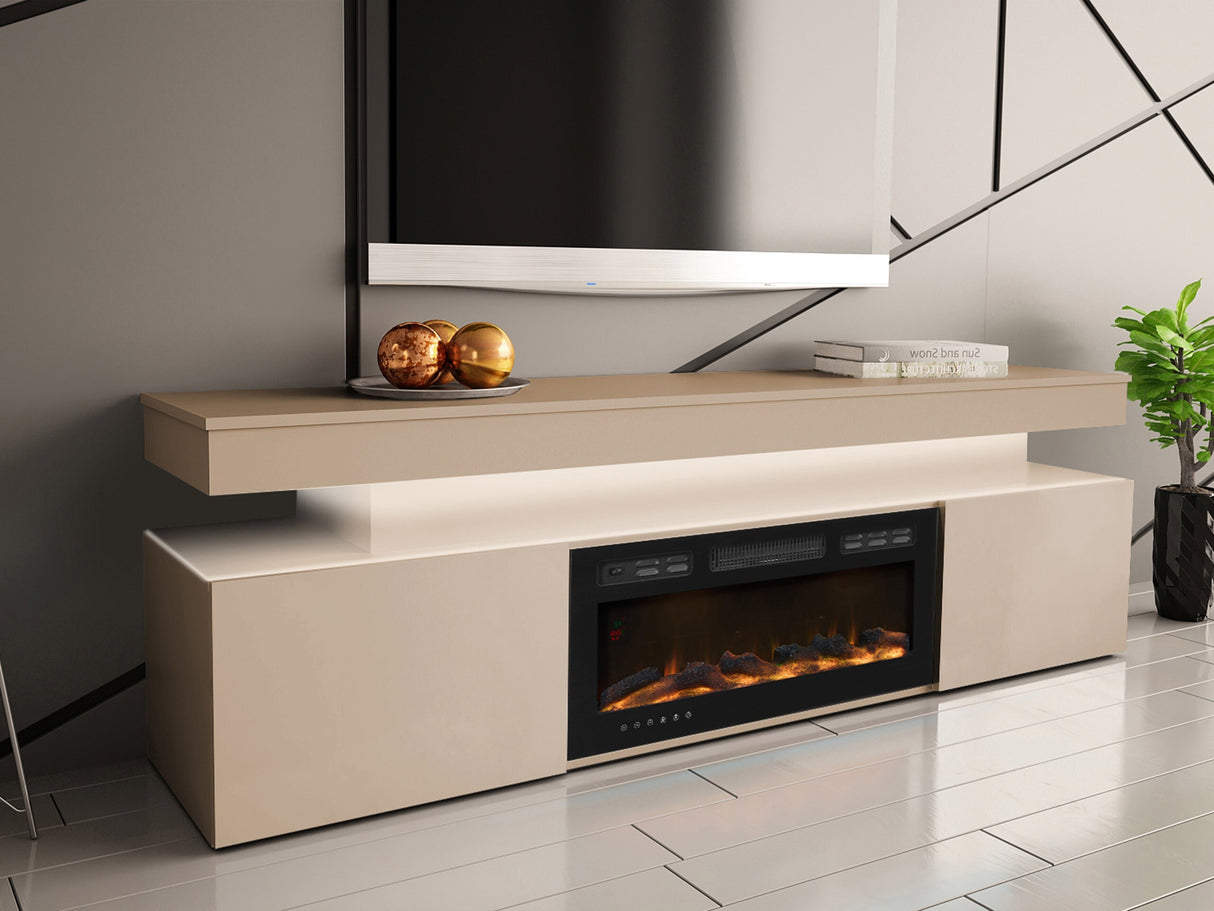 TV-állvány Szafka RTV EF 2D GLOSSA + LED + kominek (Lestirola), Szín: Világosbarna 4273713