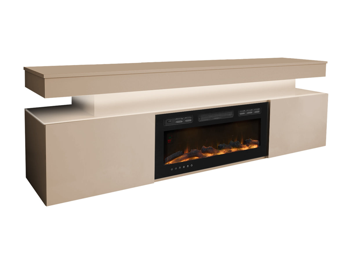 TV-állvány Szafka RTV EF 2D GLOSSA + LED + kominek (Lestirola), Szín: Világosbarna 4273714