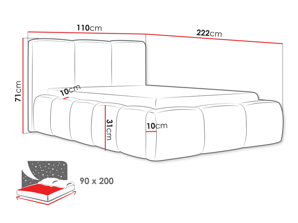 Ágy Łóżko tapicerowane KEVSON 90x200, Szín: Abriamo 11