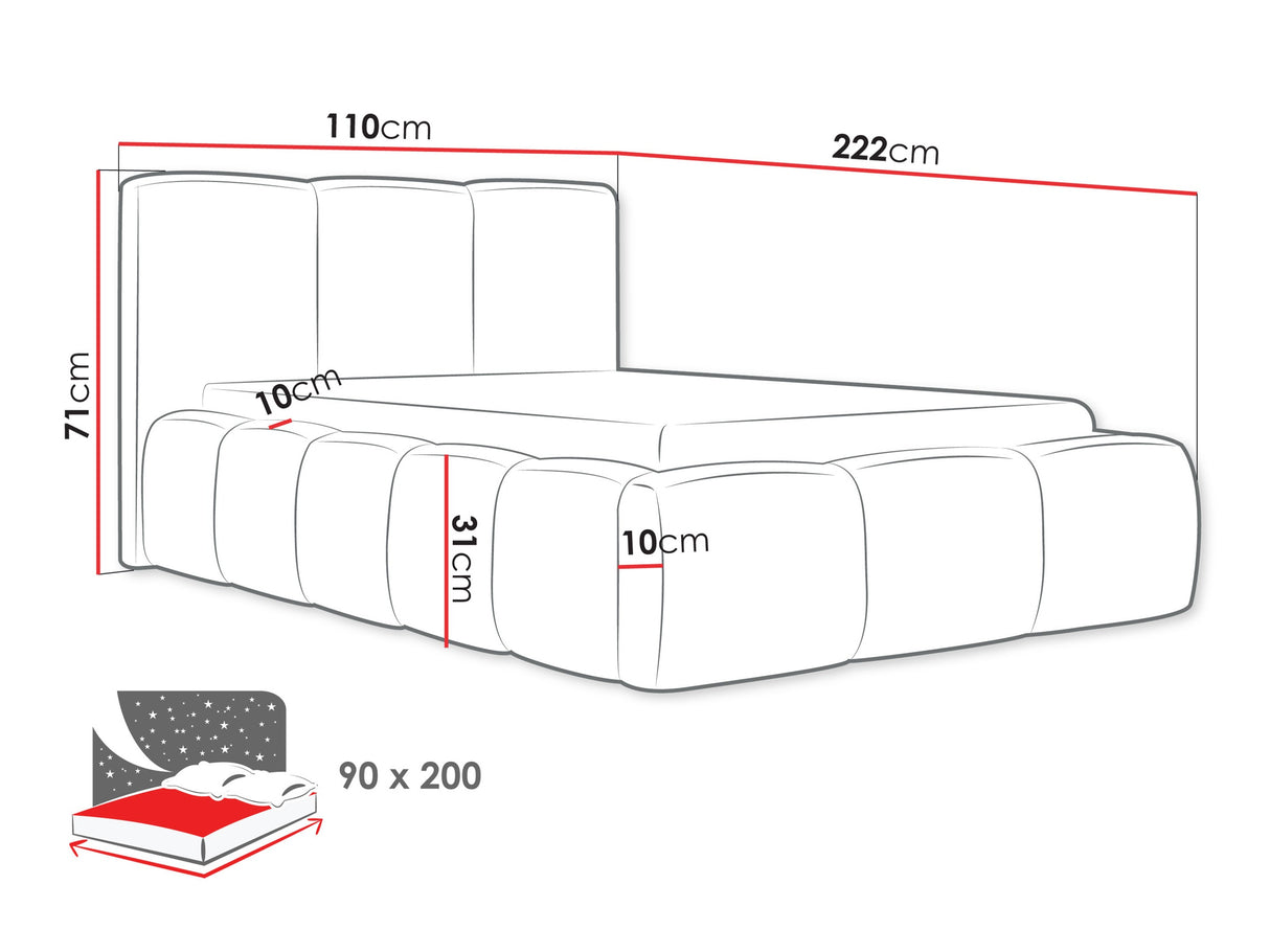 Ágy Łóżko tapicerowane KEVSON 90x200, Szín: Paros 01