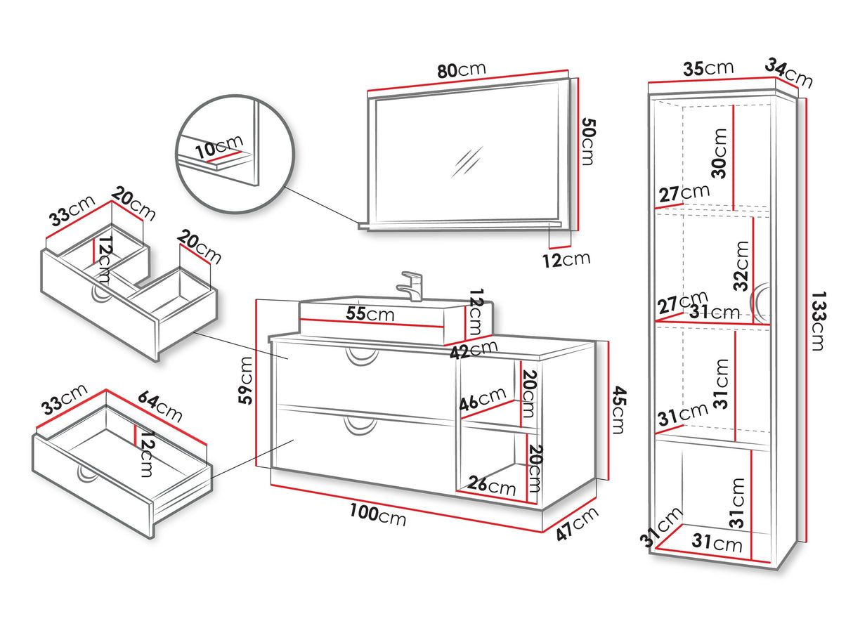 Fürdőszoba garnitúra Meble łazienkowe ŁAZIENKA 14, Szín: Dió, Mosdókagyló: Igen