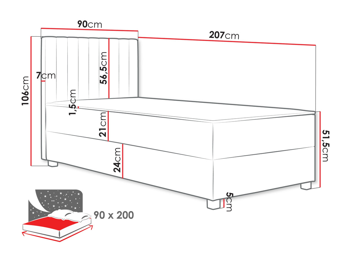 Kontinentális ágy Łóżko kontynentalne VIKI + topper M, Szín: Manila 14, Alvó felület mérete: 90 x 200 cm 4277204