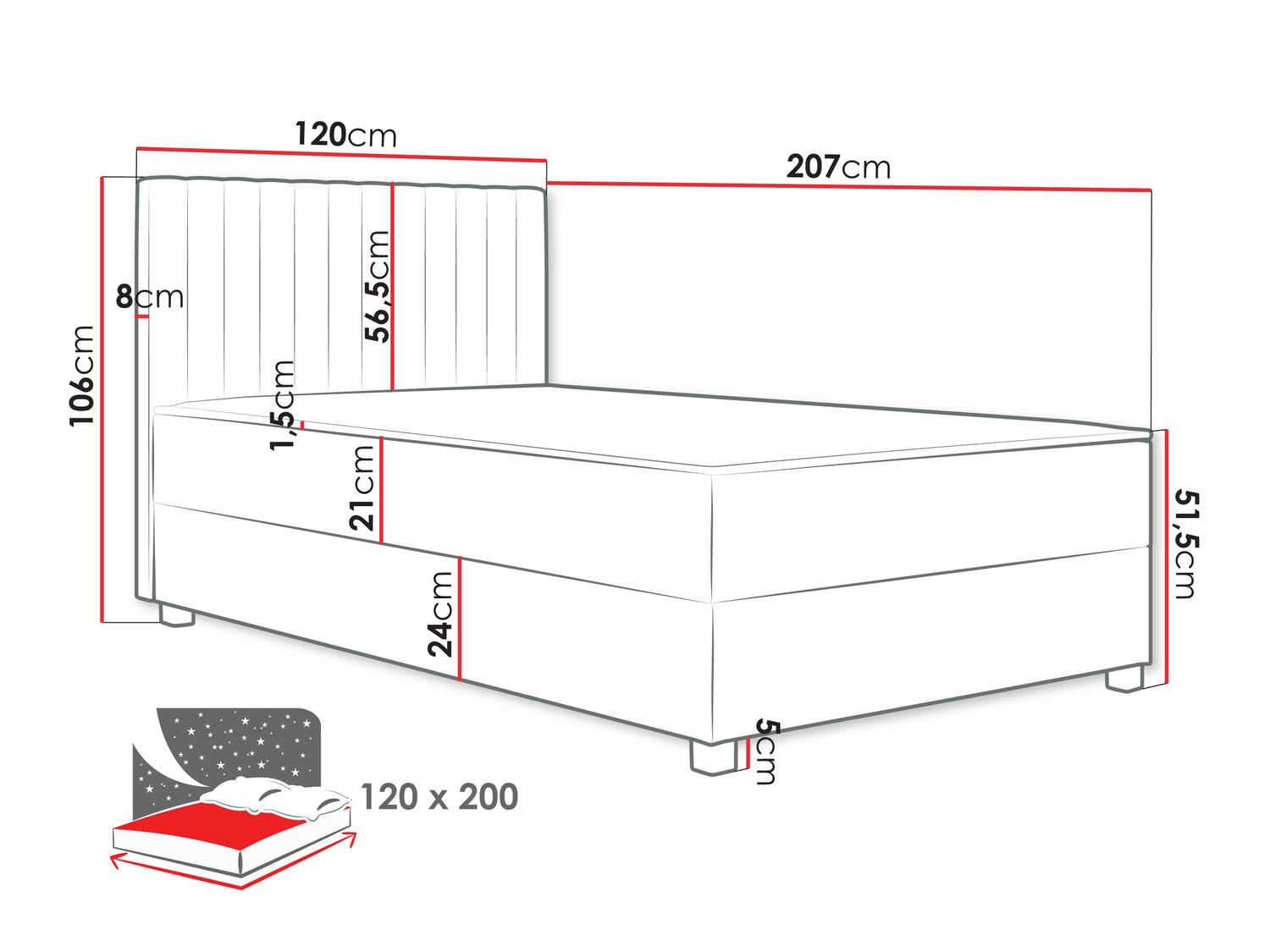 Kontinentális ágy Łóżko kontynentalne VIKI + topper M, Szín: Manila 16, Alvó felület mérete: 120 x 200 cm 4277212