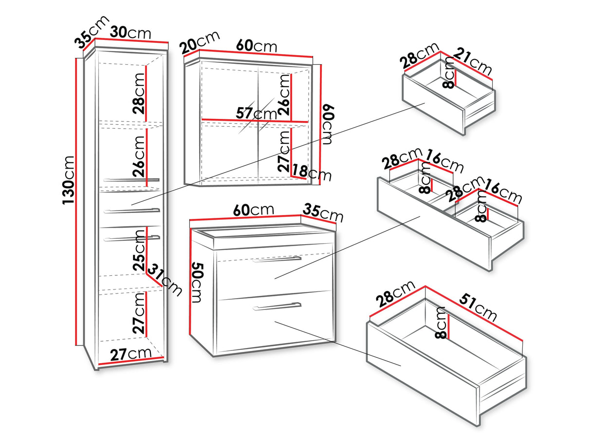 Fürdőszoba garnitúra Meble łazienkowe z umywalką CANADA I, Szín: Kasmír, Led világítás: Igen RGB