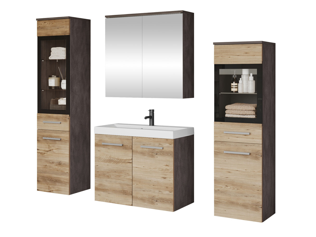 Fürdőszoba garnitúra Madrit II, Szín: Matera szürke + Gesztenye, Led világítás: Nem