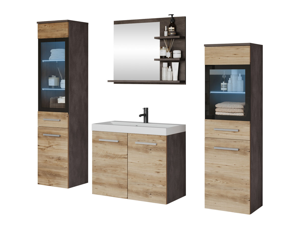 Fürdőszoba garnitúra MADRIT I, Szín: Matera szürke + Gesztenye, Led világítás: Igen RGB