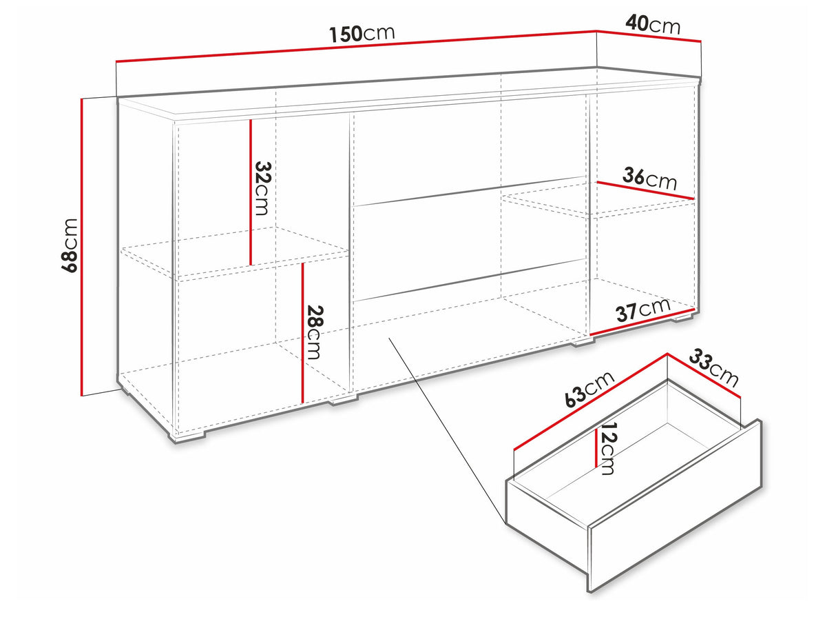 Komód VERA 150, Szín: Fehér + Fényes fehér, Led világítás: Nem 4283991