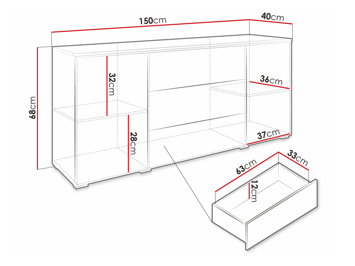 Komód VERA 150, Szín: Beton + Fényes fehér, Led világítás: Igen RGB 4284015