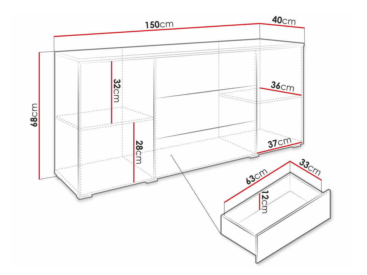 Komód VERA 150, Szín: Wotan tölgy + Fényes fehér, Led világítás: Nem 4284017