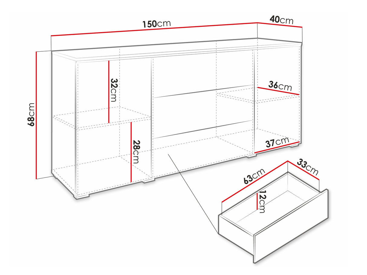 Komód VERA 150, Szín: Wotan tölgy + Fényes fehér, Led világítás: Igen fehér 4284019