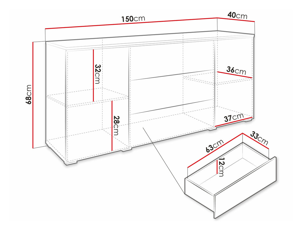 Komód VERA 150, Szín: Wotan tölgy + Fényes fekete, Led világítás: Igen fehér 4284032
