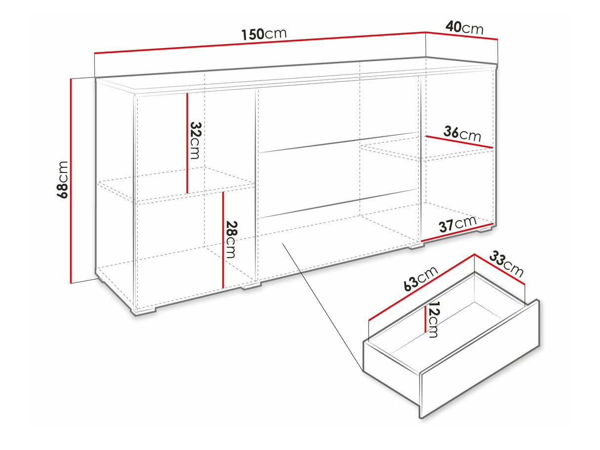Komód VERA 150, Szín: Wotan tölgy + Fényes fekete, Led világítás: Igen RGB 4284034