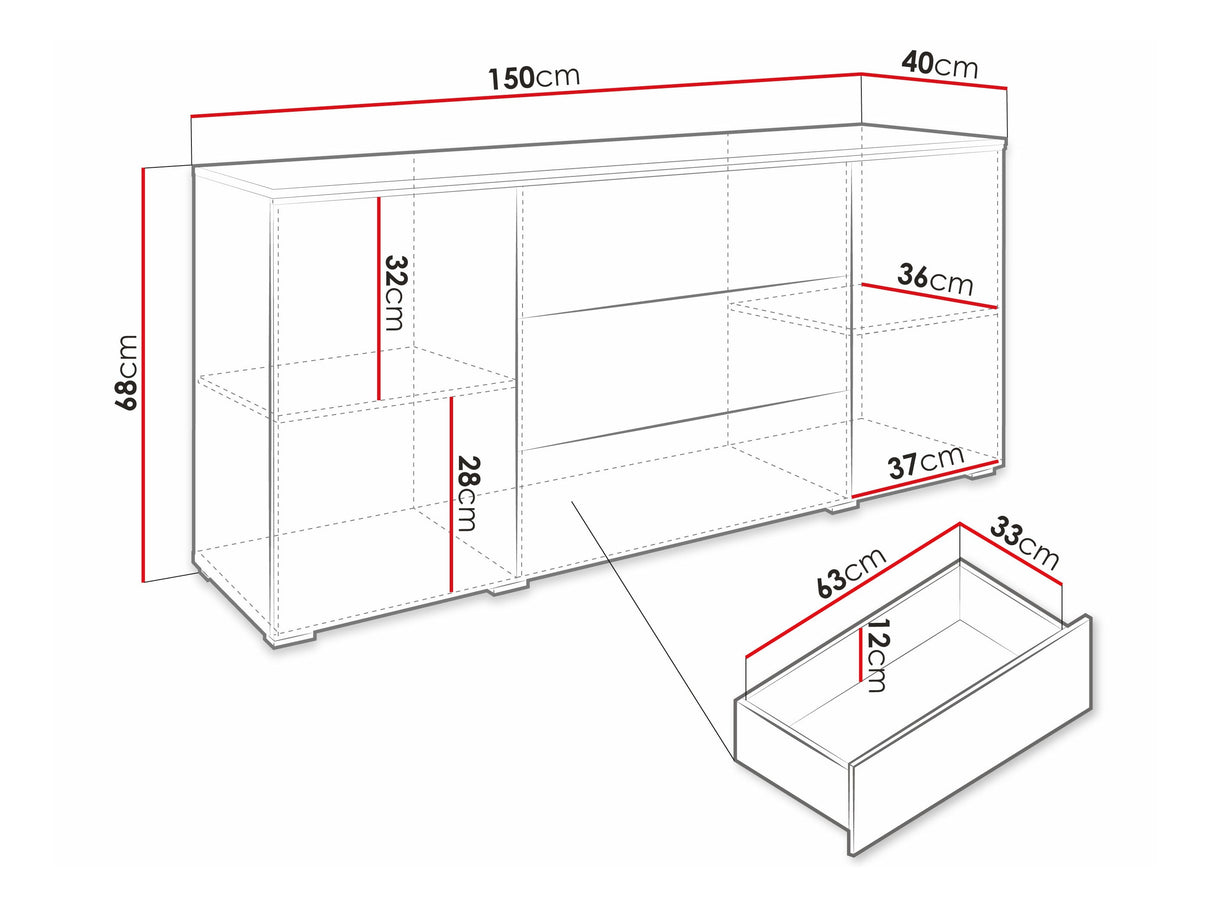 Komód VERA 150 (Sawoti), Szín: Artisan tölgy, Led világítás: Igen fehér 4284058