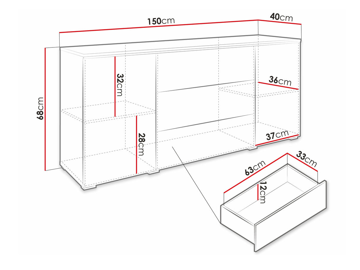 Komód VERA 150 (Sawoti), Szín: Matera szürke + Fényes fehér, Led világítás: Nem 4284062