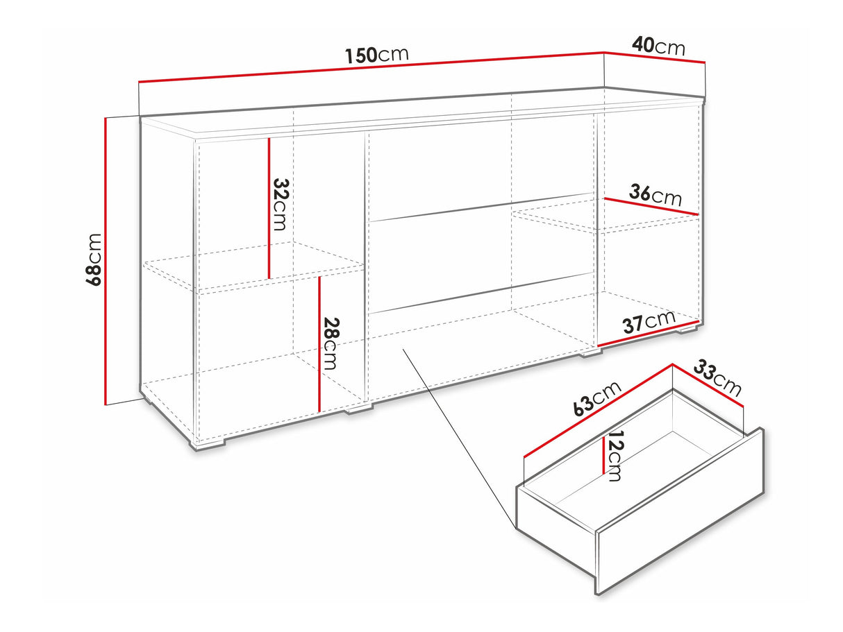 Komód VERA 150 (Sawoti), Szín: Matera szürke + Fényes fehér, Led világítás: Igen RGB 4284073