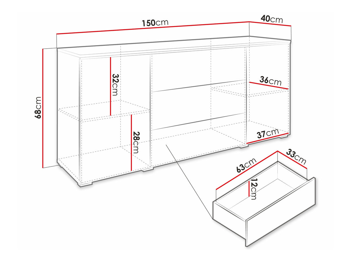 Komód VERA 150 (Sawoti), Szín: Grafit, Led világítás: Igen RGB 4284086