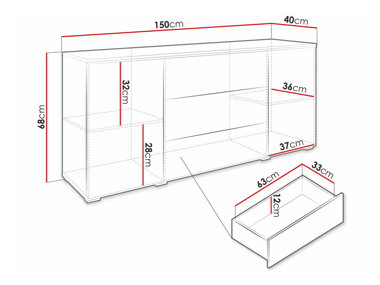 Komód VERA 150 (Sawoti), Szín: Matera szürke + Gesztenye, Led világítás: Igen fehér