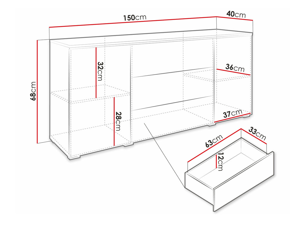 Komód VERA 150 (Sawoti), Szín: Matera szürke + Gesztenye, Led világítás: Igen RGB
