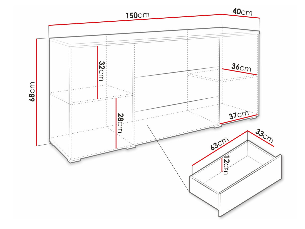 Komód VERA 150 (Sawoti), Szín: Szürke, Led világítás: Nem