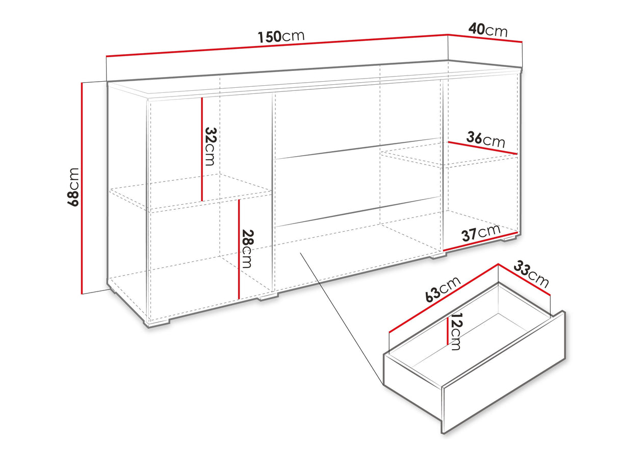 Komód VERA 150 (Sawoti), Szín: Fényes szürke, Led világítás: Nem