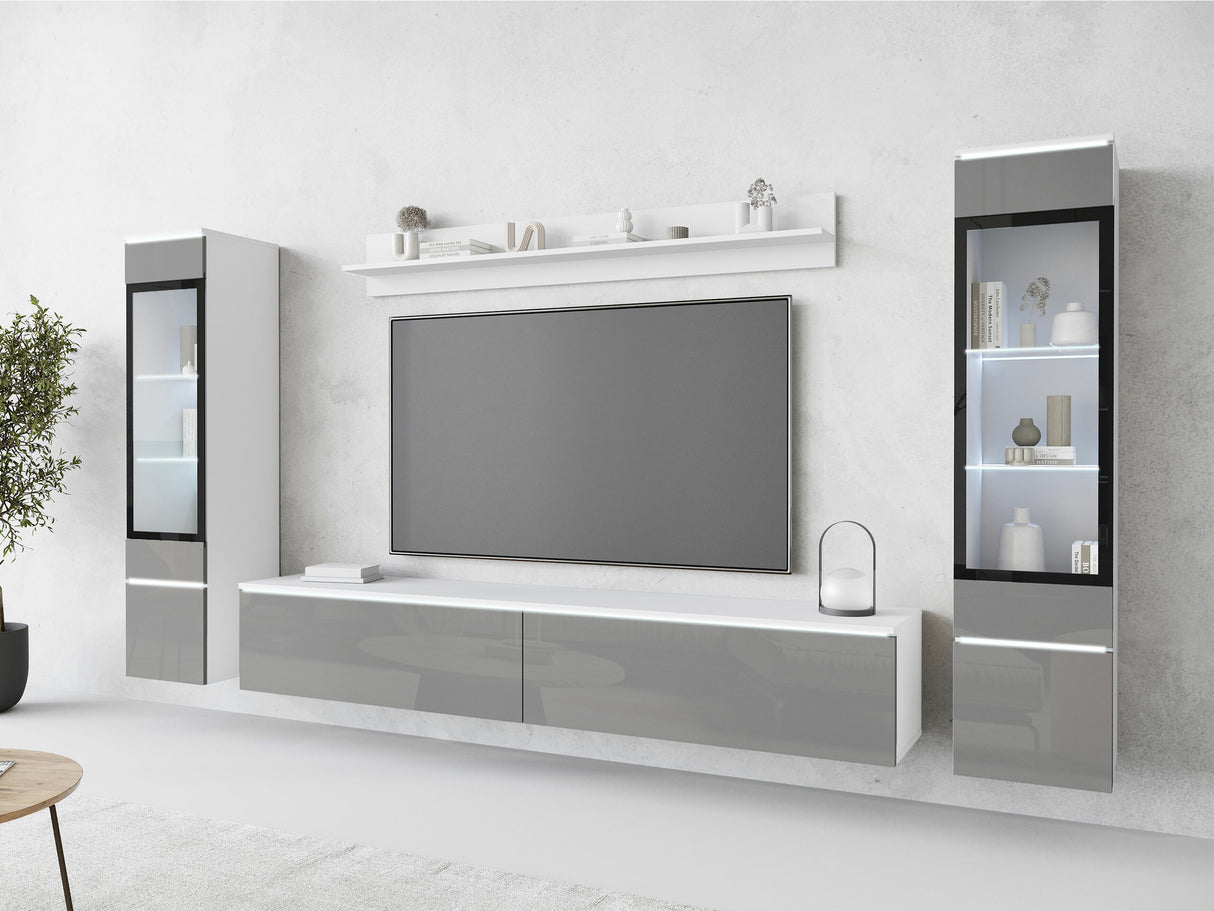 Nappali szett Vera II (Sawoti II), Szín: Fényes szürke, Led világítás: Igen