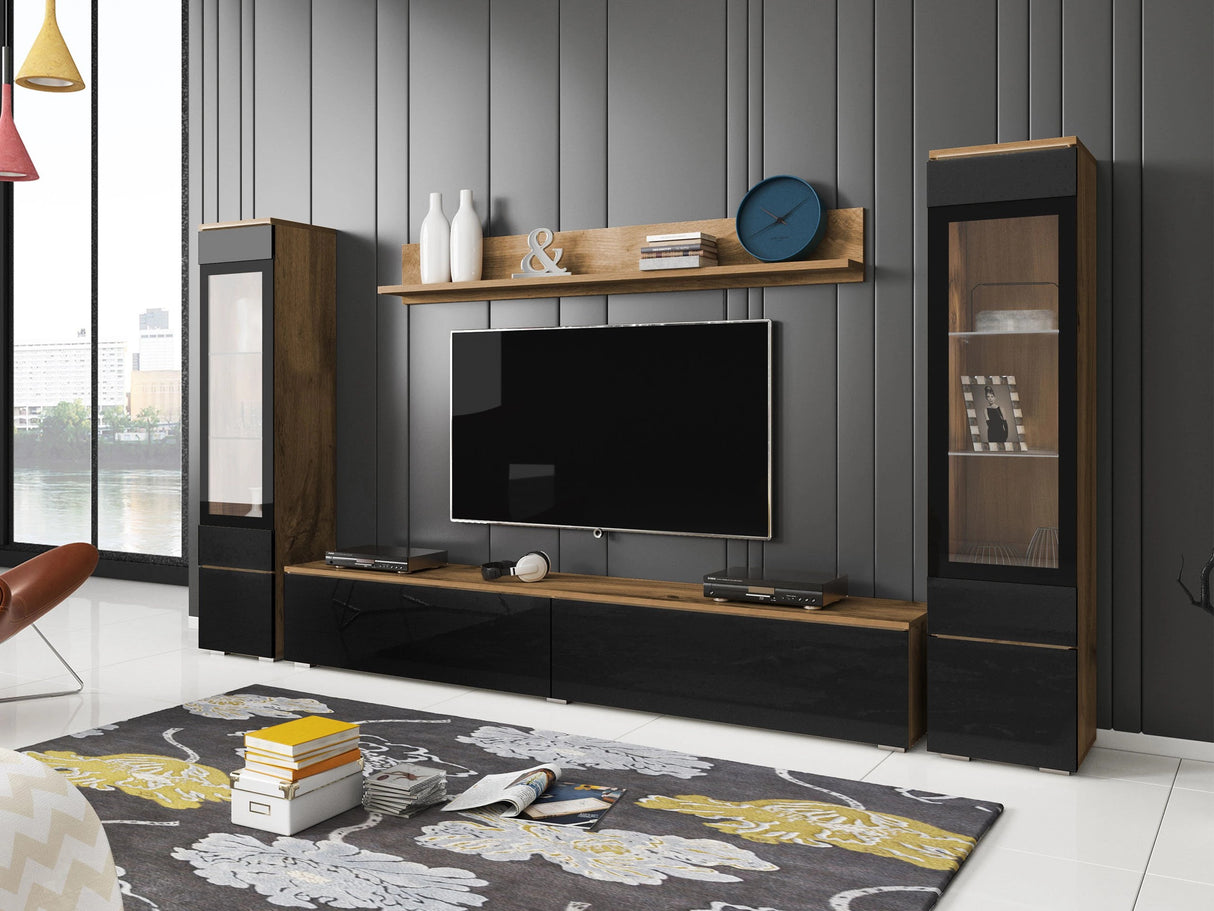 Nappali szett Vera II (Sawoti II), Szín: Wotan tölgy + Fényes fekete, Led világítás: Nem 4284435