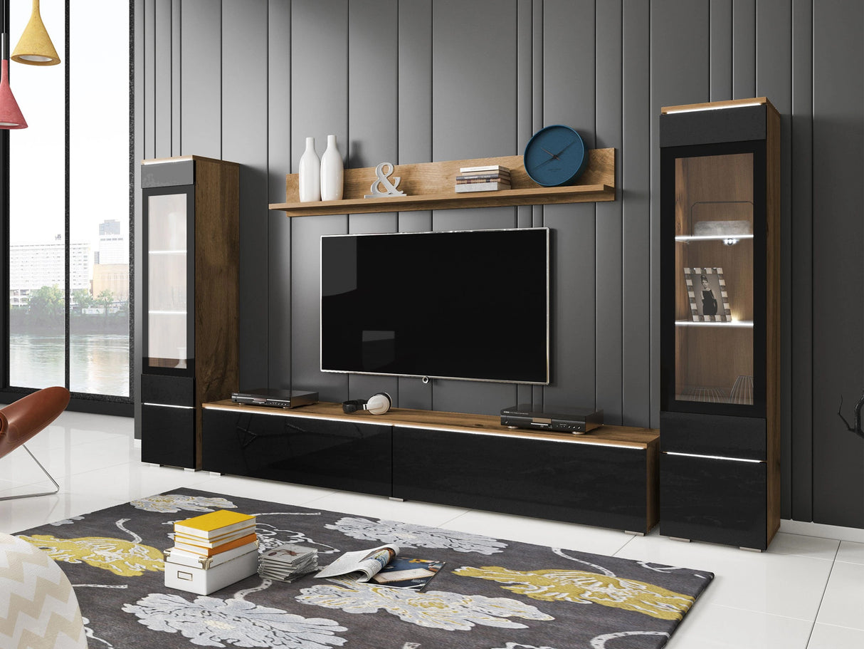 Nappali szett Vera II (Sawoti II), Szín: Wotan tölgy + Fényes fekete, Led világítás: Igen 4284439